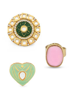 Zaveri Pearls - Set of 3 Multicolor Traditional Kundan Adjustable Finger Rings-ZPFK12774