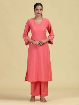 Cotton Culture - Rose Pink Pure Cotton Embroidered Kurta and Pant