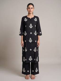 Cotton Culture - Black Cotton Floral Embroidery Co-Ord Set