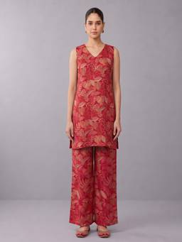 Cotton Culture - Red Floral Printed V-Neck Co-Ords Set