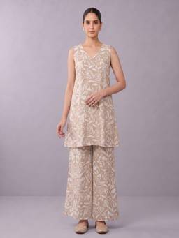 Cotton Culture - Beige Viscose Rayon Floral Printed Kurta and Palazzo