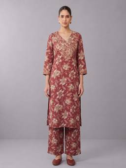Cotton Culture - Deep Brown Floral Embroidery Co-Ords Set