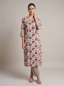 Cotton Culture - Pink Pure Cotton Floral Printed Kurta and Pant