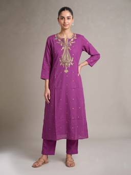 Cotton Culture - Purple Pure Cotton Embroidered Kurta and Pant