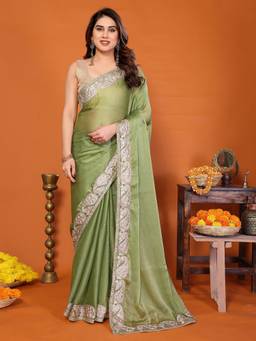 URBAN PALLU - Green Poly Georgette Embroidered Designer Saree
