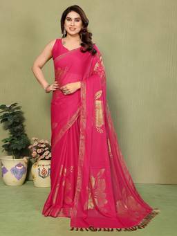 URBAN PALLU - Pink Pure Georgette Floral Printed Designer Saree