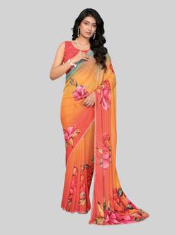URBAN PALLU - Multi-Color Pure Chiffon Floral Printed Designer Saree