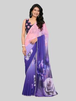 URBAN PALLU - Multi-Color Pure Chiffon Floral Printed Designer Saree