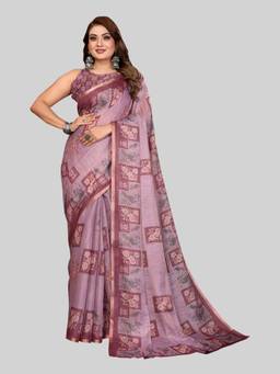 URBAN PALLU - Mauve Pure Chiffon Floral Printed Designer Saree