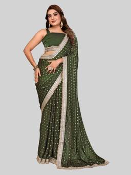 URBAN PALLU - Green Pure Chiffon Woven Designer Saree