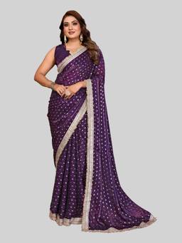 URBAN PALLU - Purple Pure Chiffon Woven Designer Saree