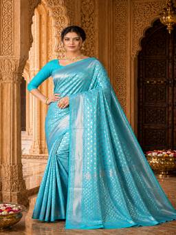 Anjaneya Sarees - Woven Blue Designer Banarasi Silk Kanjivaram Saree