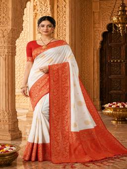 Anjaneya Sarees - White Woven Designer Banarasi Silk Kanjivaram Saree