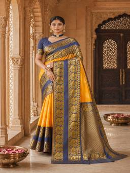 Anjaneya Sarees - Yellow Woven Designer Banarasi Silk Kanjivaram Saree
