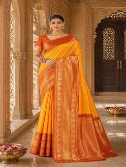 Anjaneya Sarees - Yellow Woven Banarasi Silk Kanjivaram Saree