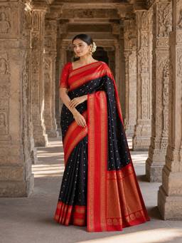 Anjaneya Sarees - Black Woven Designer Banarasi Silk Kanjivaram Saree
