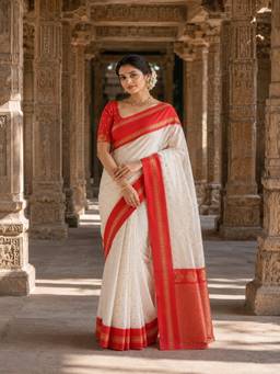 Anjaneya Sarees - White Woven Banarasi Silk Kanjivaram Saree