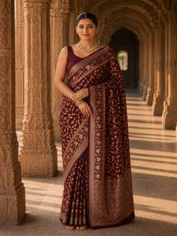 Anjaneya Sarees - Maroon Woven Designer Banarasi Silk Kanjivaram Saree