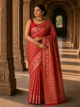 Anjaneya Sarees - Woven Red Designer Banarasi Silk Kanjivaram Saree