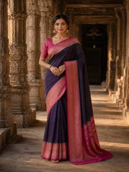 Anjaneya Sarees - Purple Woven Banarasi Silk Kanjivaram Saree