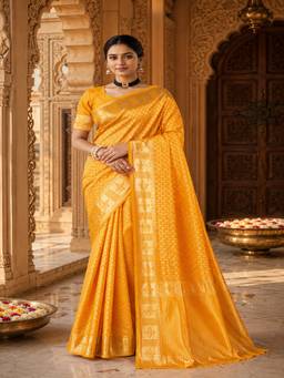 Anjaneya Sarees - Woven Yellow Designer Banarasi Silk Kanjivaram Saree