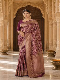 Anjaneya Sarees - Woven Purple Designer Banarasi Silk Kanjivaram Saree