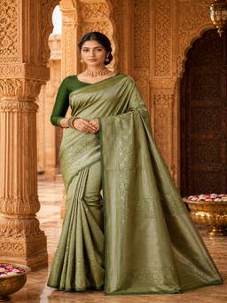 Anjaneya Sarees - Green Woven Designer Banarasi Silk Kanjivaram Saree