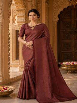 Anjaneya Sarees - Woven Maroon Banarasi Silk Kanjivaram Saree