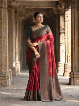 Anjaneya Sarees - Red Woven Designer Banarasi Silk Kanjivaram Saree