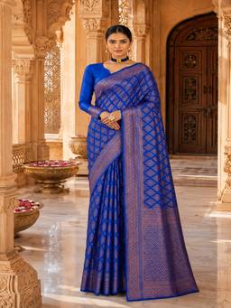 Anjaneya Sarees - Blue Woven Banarasi Silk Kanjivaram Saree