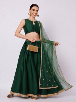 Studio Rasa - Green Silk Blend Lehenga and Blouse with Dupatta