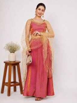 Studio Rasa - Pink Silk Blend Lehenga and Blouse with Dupatta