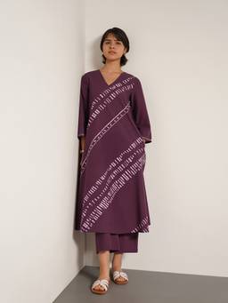 Pink Fort - Purple Cotton Tie and Dye Print Kurta with Pant