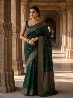 Anjaneya Sarees - Green Woven Banarasi Silk Kanjivaram Saree
