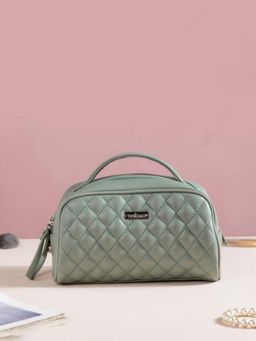 Nestasia - Green Quilted Double Zipper Makeup Pouch