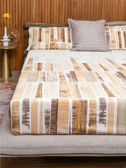 Urban Space - Cotton Bedsheet With 2 Pillow Covers - Scrapper Mustard