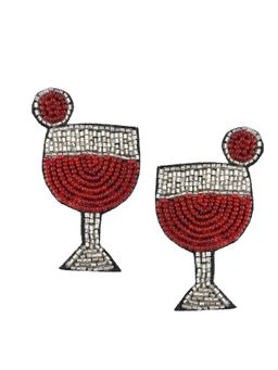 Shoshaa - White and Red Wine Glass Shaped Fabric Drop Earrings