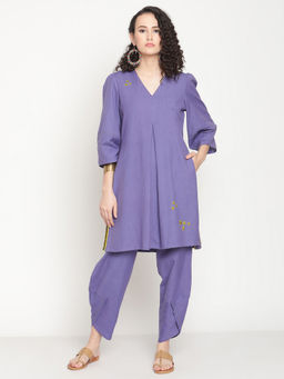 Abhishti - Very Peri Flared Embroidered Kurta with Overlap Hem Pants (Set of 2)
