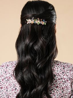Yellow Chimes - Women Multi Colour Embellished Floral French Barrette
