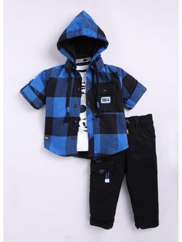 Little Collars - Boys Checkered Cool Overshirt T-Shirt and Pant (Set of 3)