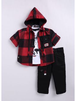 Little Collars - Boys Checkered Cool Overshirt T-Shirt and Pant (Set of 3)