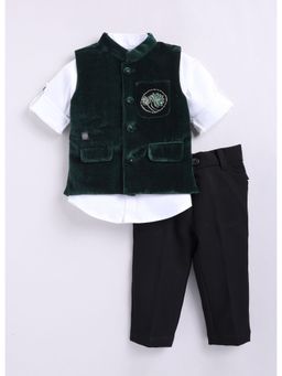 Little Collars - Boys Suede Velvet Lotus Nehru Jacket Shirt and Pant (Set of 3)