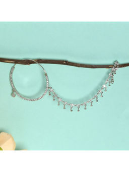 Laida - Silver-Plated & White Ad-Studded Big Nosepin with Chain