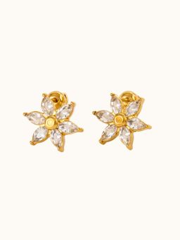 ZAISHA - White Stainless Steel Stones Pair Of Earrings