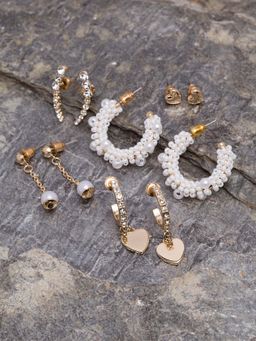 Vogue Panash - White Brass Pearl Pair Of Earrings (Pack of 5)