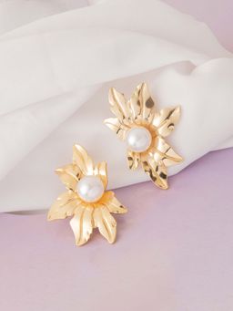 Vogue Panash - White Brass Pearl Pair Of Earrings