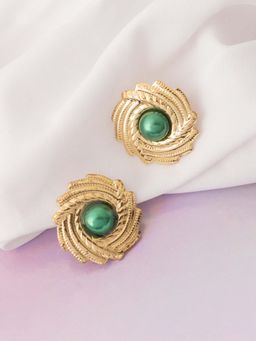 Vogue Panash - Green Brass Pearl Pair Of Earrings