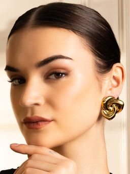 Vogue Panash - Gold Brass Statement Pair Of Earrings