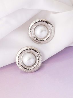 Vogue Panash - White Brass Pearl Pair Of Earrings