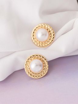 Vogue Panash - White Brass Pearl Pair Of Earrings
